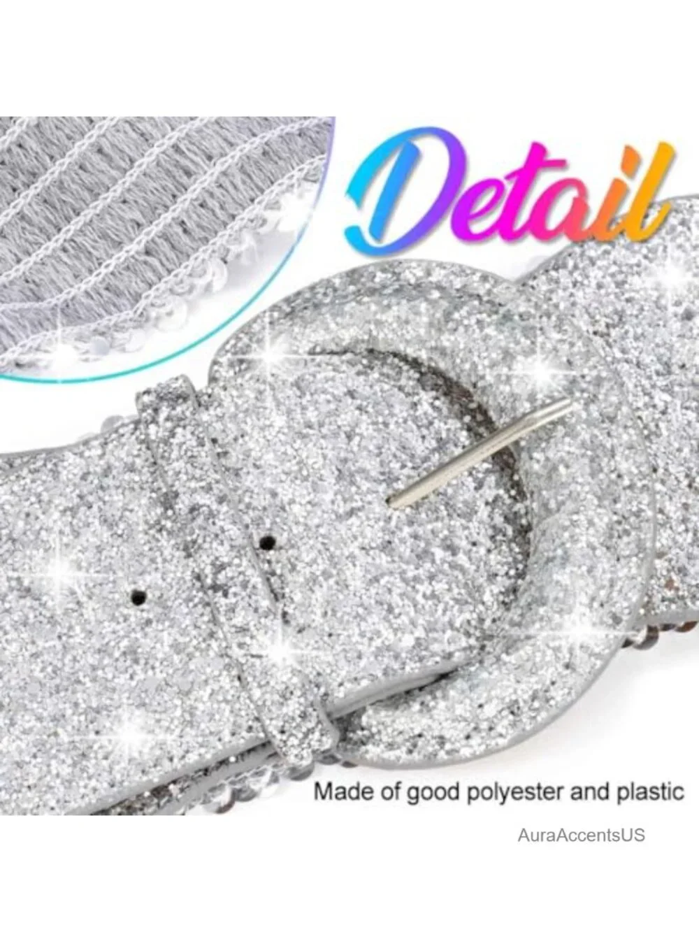 Sequin Bling Wide Waist Belt Elastic Sparkle Waistband for Dresses